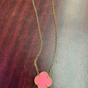Gold and Pink Clover Pendant Necklace